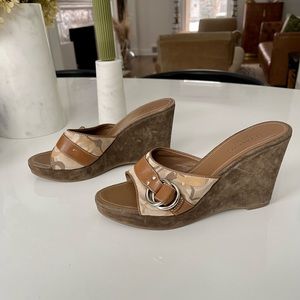 Coach Monogramed Meredith Wedges - suede & leather